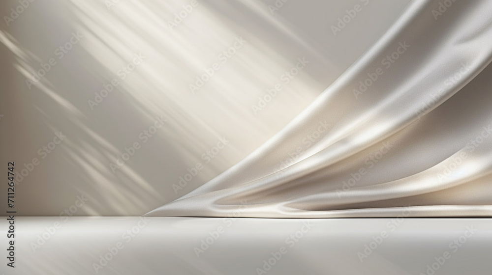 Poster empty curtains stage light on beige background. mock up product display podium with generative ai.