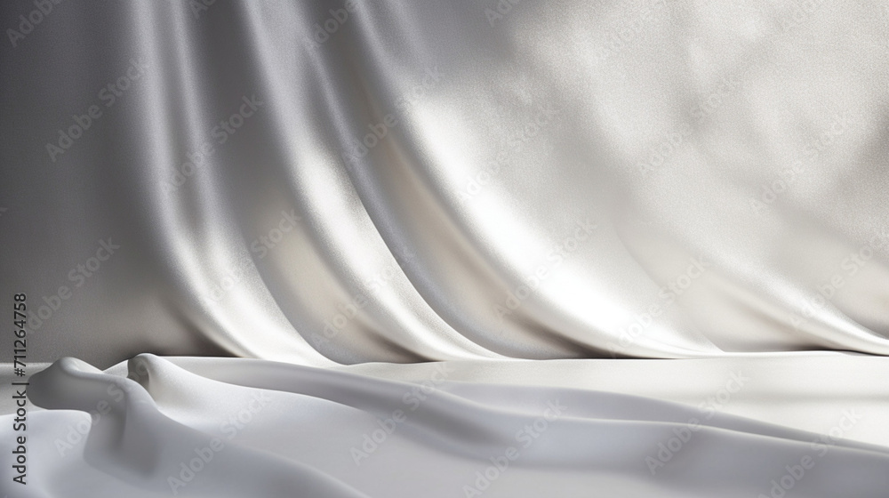 Poster silver curtains stage light on background texture. mock up product display with generative ai.