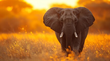 alone single elephant in the sunset  - obrazy, fototapety, plakaty