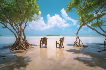 beach with chair and mangrove trees