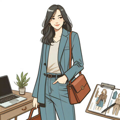 仕事をする女性のイラスト