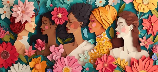 Diverse women surrounded by floral design representing unity in diversity