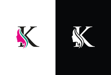 Beauty logo design with combination letter K. Letter K beauty logo design. Hair beauty design, premium vector Template.