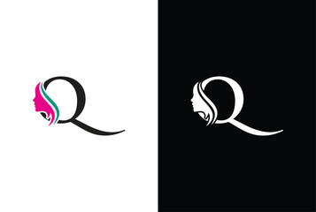 Beauty logo design with combination letter Q. Letter Q beauty logo design. Hair beauty design, premium vector Template.