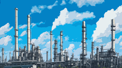 Fototapeta premium oil refinery plant illustration with blue sky
