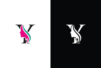 Beauty logo design with combination letter Y. Letter Y beauty logo design. Hair beauty design, premium vector Template.