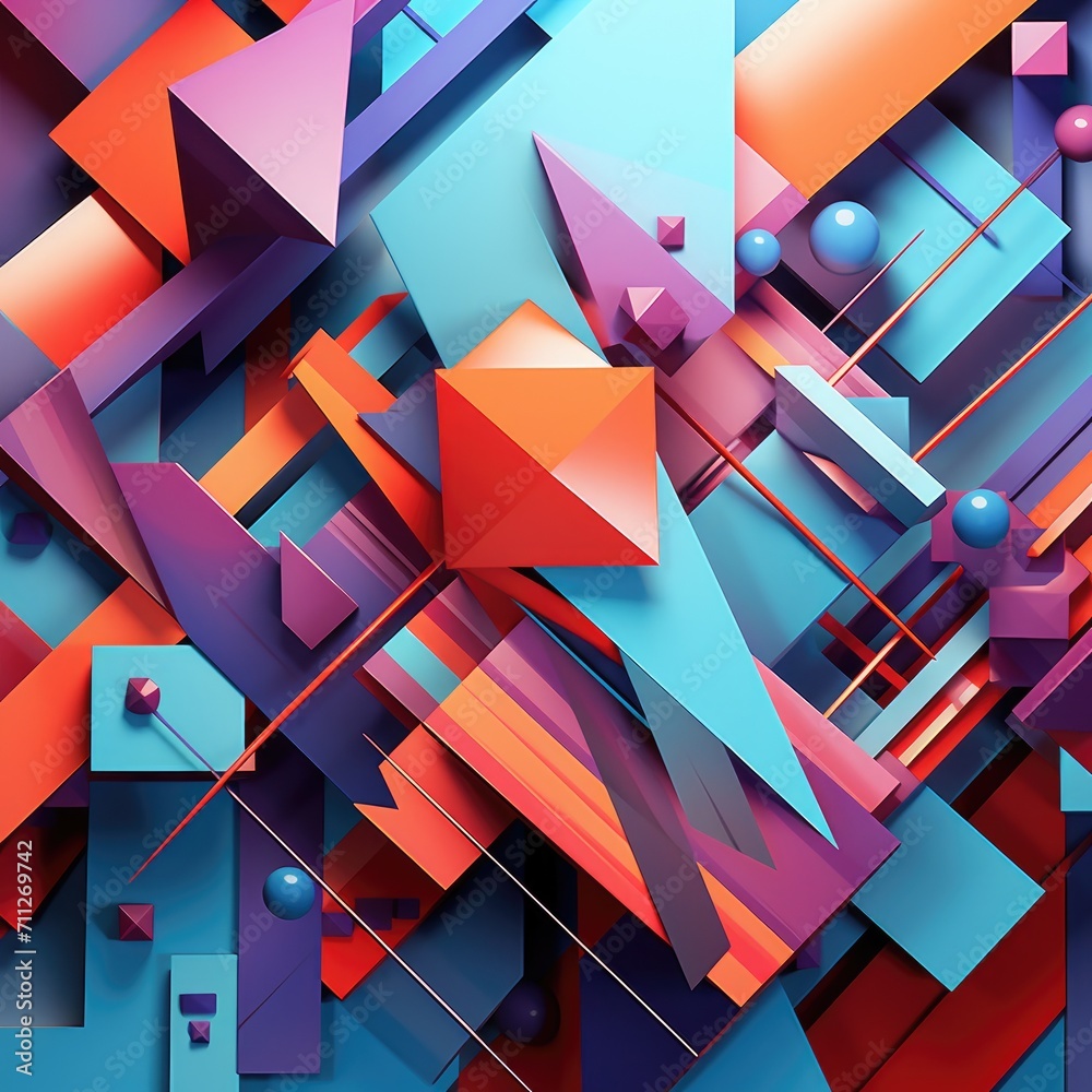 Poster a captivating artwork featuring a diverse array of colorful shapes in a lively abstract composition,