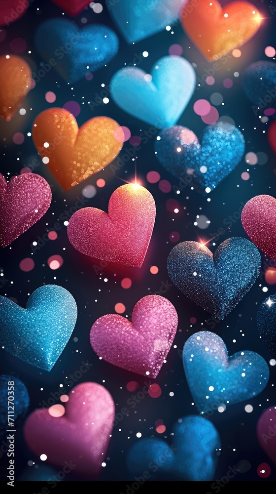 Poster festive background with colorful hearts. generative ai.