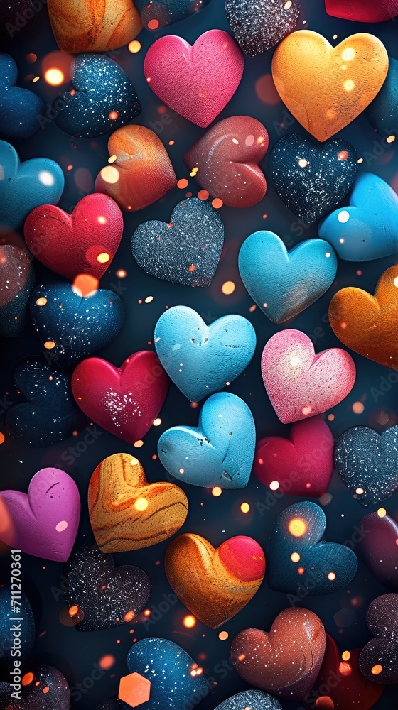 Poster festive background with colorful hearts. generative ai.