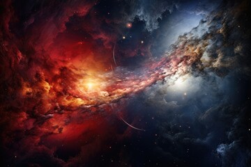 Obraz premium A vibrant, lively space teeming with countless stars, capturing the eye with its vivid colors and mesmerizing beauty, Dazzling merger of a tech galaxy and the natural universe, AI Generated