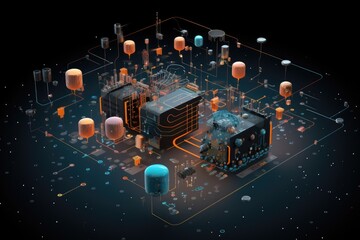 A computer screen featuring a collection of various objects representing a visual assortment, Depiction of a quantum computing process, AI Generated