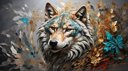 In a mesmerizing acrylic painting, an awe-inspiring augmented wild predator emerges, pulsating with vitality amidst its untamed nature. 