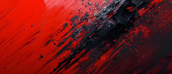 Vibrant strokes of black and red dance across the canvas, evoking a sense of abstract emotion and artistic depth with the fluidity of water in this colorful display of paint