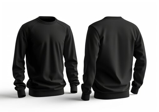 Black long sleeve t-shirt in front and back view ghost mannequin concept isolated on white background