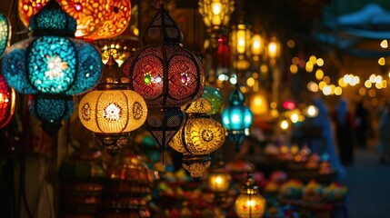 Captivating Traditions - Ramadan Lantern Market with Colorful Lights and Festive Atmosphere