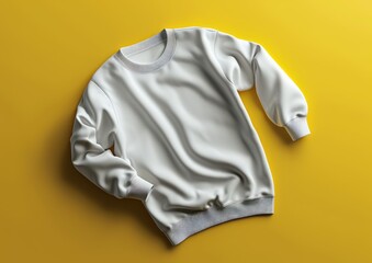 White long sleeve t-shirt in front view ghost mannequin concept isolated on yellow background