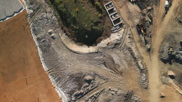 View from above of a large solid waste landfill
