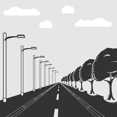 Straight empty road isolated. Vector illustration