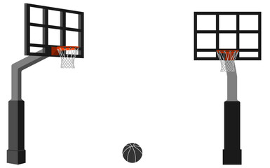 basketball hoop cage, pole, and ball. all in one basketball equipment. vector illustration isolated on white background.