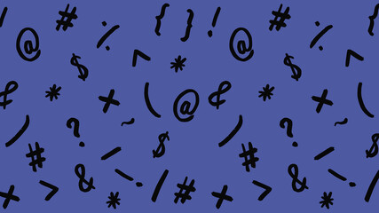 pattern with the image of keyboard symbols. Punctuation marks. Template for applying to the surface. blue violet background. Template for interior design, websites or promotional materials.