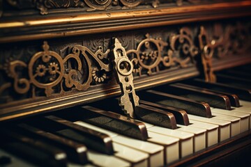 An up-close view of the keys of a piano, showcasing the beautiful arrangement of black and white...