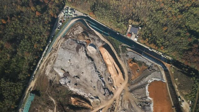 View from above of a large solid waste landfill