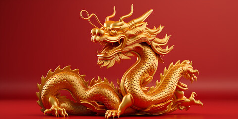 Fototapeta na wymiar golden dragon statue,,, year of the Dragon, new year decoration. Generative AI.