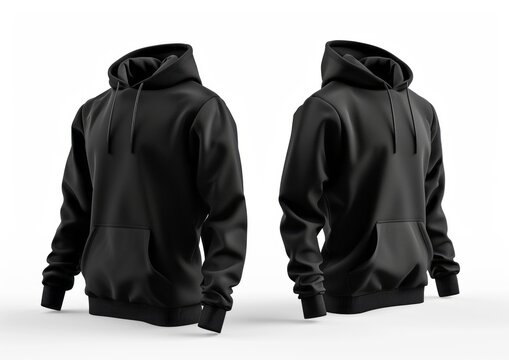 Black Pullover hoodie in front view ghost mannequin concept isolated on white background