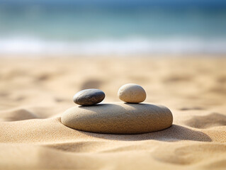 Tower of zen stones on paradise beach balance concept
