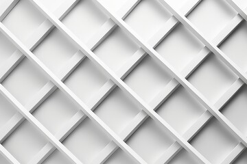 A detailed view of a wall constructed entirely of white shelves, Crisp, minimalist lines creating a lattice against a stark white backdrop, AI Generated