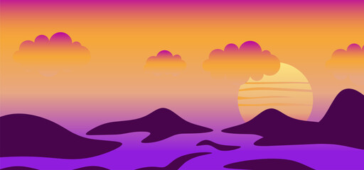 sunset background vector ilustration in flat style