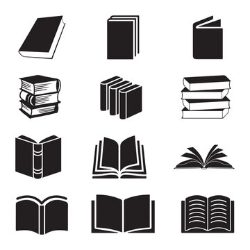 set of books icon silhouette vector eps 