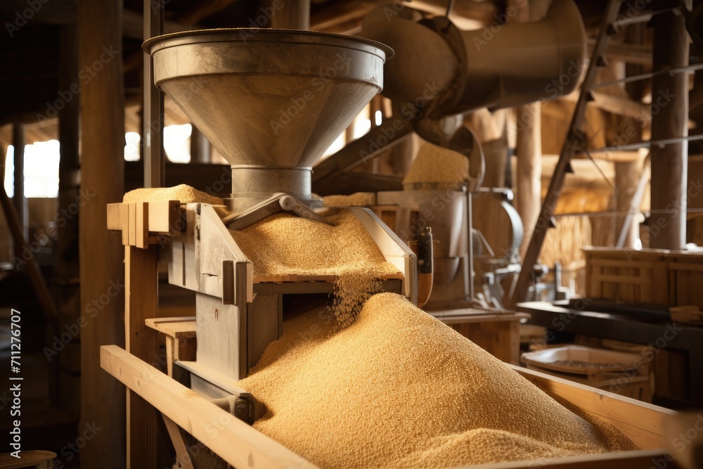 Poster this image showcases a machine efficiently producing grain through a clearly defined and well-struct