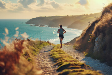 Runner on Coastal Trail with Scenic View