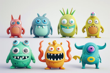 Set of Cute 3d Cartoon Monsters