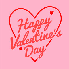 Happy Valentine’s Day Lettering. Modern Valentine’s Day Logo with heart on pink background. 14th of february greeting card, flyer, banner.