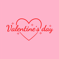 Valentine’s Day Lettering. Modern Valentine’s Day Logo with heart on pink background. 14th of february greeting card, flyer, banner.