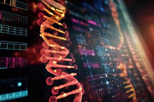 A close up view of a cell phone with a background intentionally blurred for artistic effect, DNA coding on a screen signaling gene editing, AI Generated