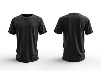 Black short sleeve t-shirt in front and back view ghost mannequin concept isolated on white background