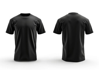 Black short sleeve t-shirt in front and back view ghost mannequin concept isolated on white background
