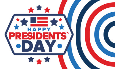 Fototapeta premium Happy Presidents day in United States. Washington's Birthday. Federal holiday in America. Celebrated in February. Patriotic american elements. Poster, banner and background. Vector illustration