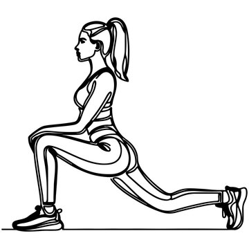 recommend clip art: Woman does exercises with hand to relaxation line art drawing style black linear sketch, hand drawing doodle girl engaged in yoga