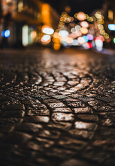 wet cobblestones at night in the Gamla Stan, Stockholm, Sweden