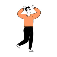 vector pose of happy person in orange shirt illustration