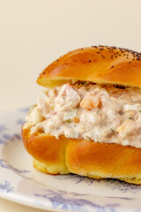 bagel with salmon tartare and cream sauce