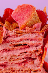 dessert with raspberries on a yellow background