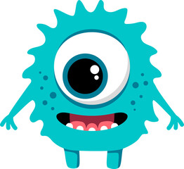 Blue comic monster with eye, scary character beast