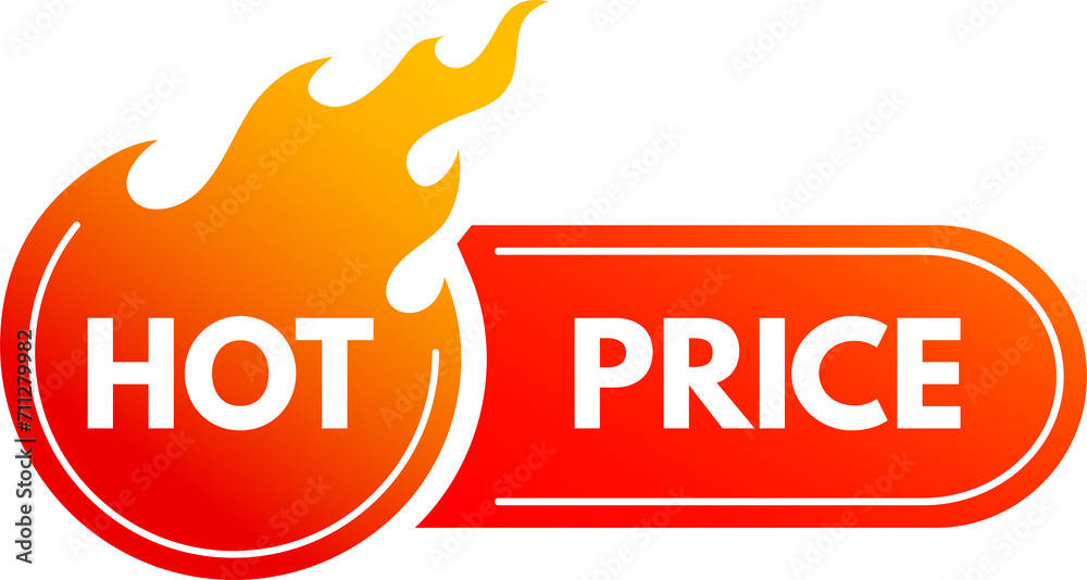 Sticker Promo label super deal, hot price label with flame