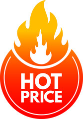 Hot price fire label, flame super deal, promo