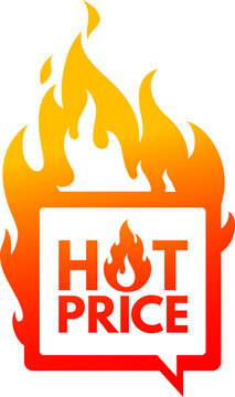 Hot price deal promotion label with fire flame